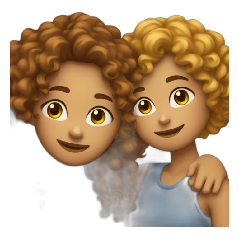 two friends girls with curly hair hugging sticker