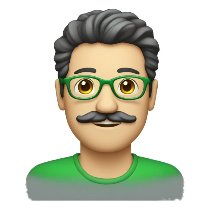 Hombre con bigote, con el pelo verde, unos lentes sticker