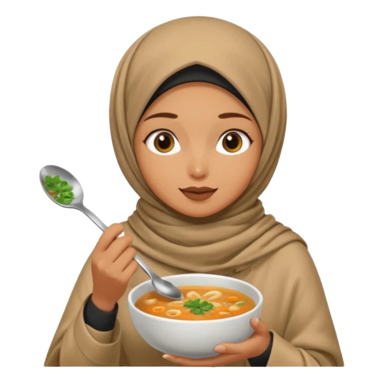 a woman wearing a pashmina hijab is eating while holding a spoon sticker