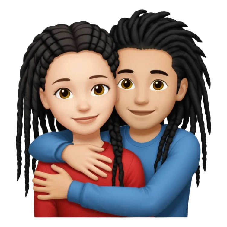 white girl hugging lightskin boy with black dreads sticker