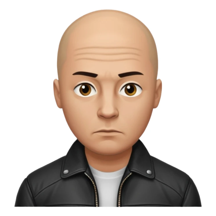 Bald Russian 1990s gangster emoji, leather jacket, , serious face sticker