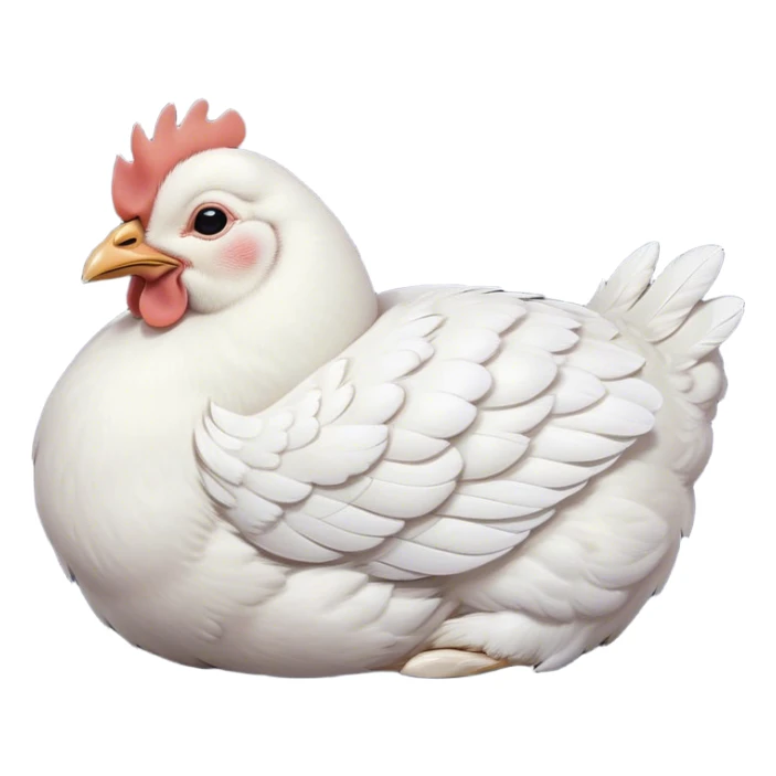 Meme-Worthy Cute Sleeping White Chicken Portrait Emoji, Head resting peacefully with a contented smile, showcasing a delightfully compact build and a luxuriously soft white plumage, eyes shut in a serene, restful nap, Simplified yet hilariously adorable features, highly detailed, glowing with a soft, drowsy light, high shine, relaxed and utterly lovable, stylized with an air of playful laziness, bright and heartwarming, soft glowing outline, capturing the essence of a comically sleepy chicken, so meme-worthy it feels like it could instantly become the next viral sensation of adorable slumber! sticker