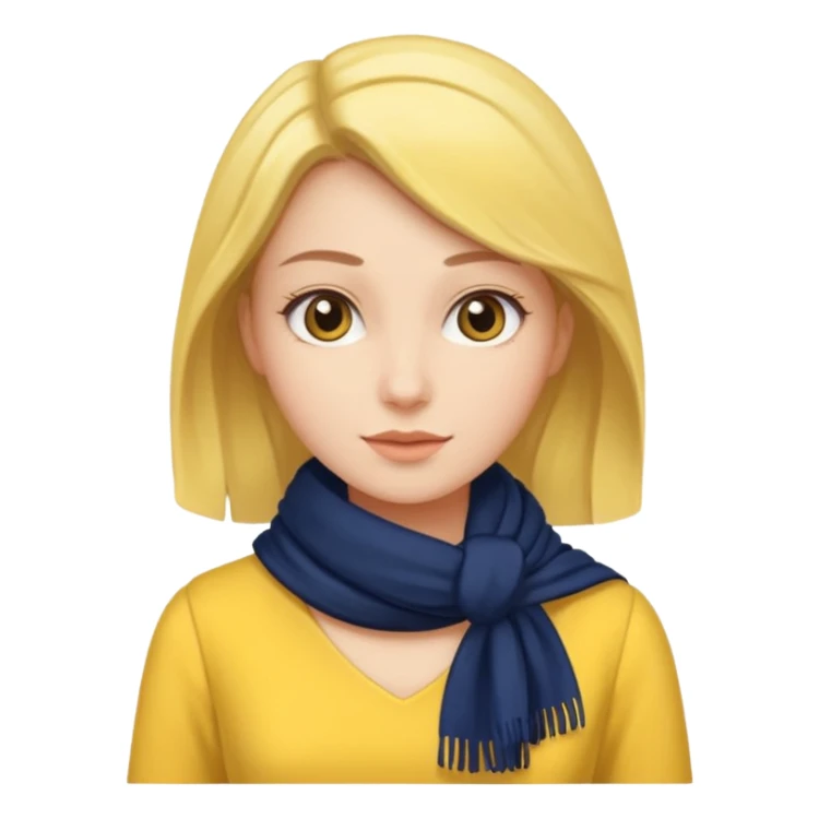 Woman with navy scarf, yellow dress sticker