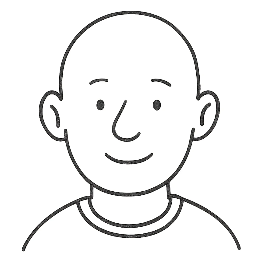hand drawn outlined icon of a bald white guy sticker