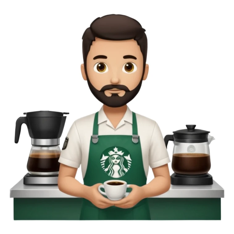 A Starbucks Barista with Black Coffee Master Apron. White Boy has trimmed Beard Black sticker
