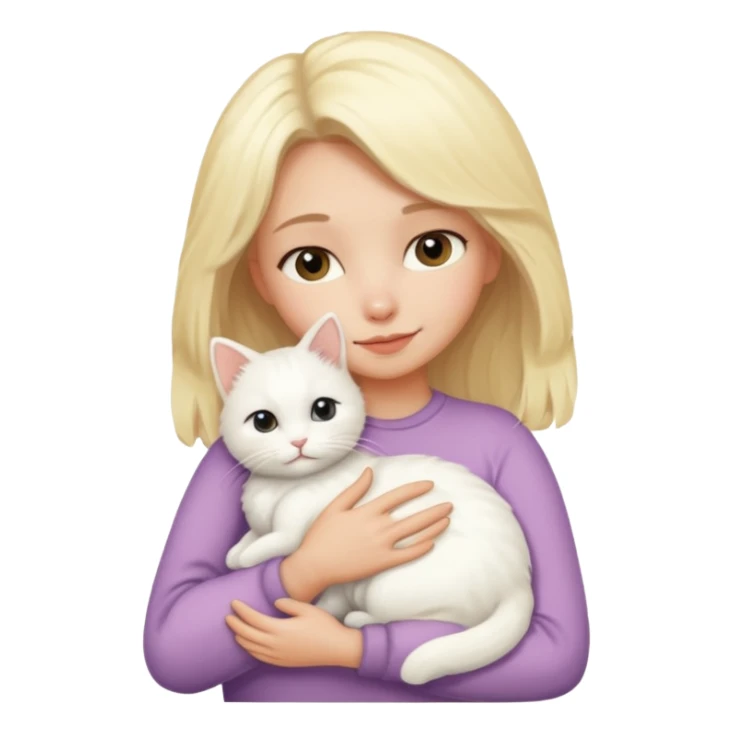 ["Blonde woman hugging a small white cat."] 546464564 sticker