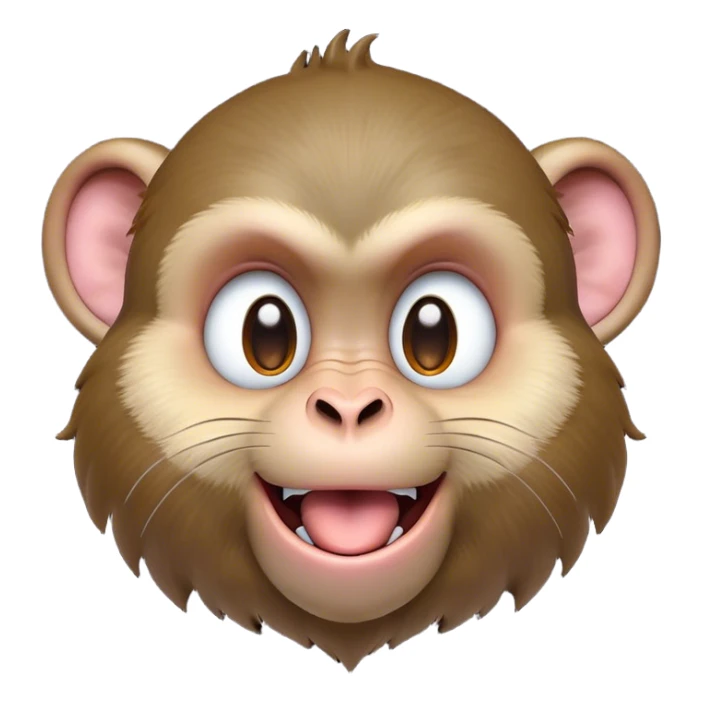 Cinematic Adorably Mischievous Macaque Portrait Emoji, Head tilted in a playful wink with an exaggerated, cheeky grin and a slightly raised eyebrow, featuring a compact, nimble build with fluffy fur and round, twinkling eyes brimming with mischief, Simplified yet irresistibly endearing features, highly detailed, glowing with a bright, joyful radiance, high shine, lively and quirky, stylized with an air of whimsical primate fun, soft glowing outline, capturing the essence of a mischievous macaque that seems ready to pull a playful face and scamper into your heart! sticker