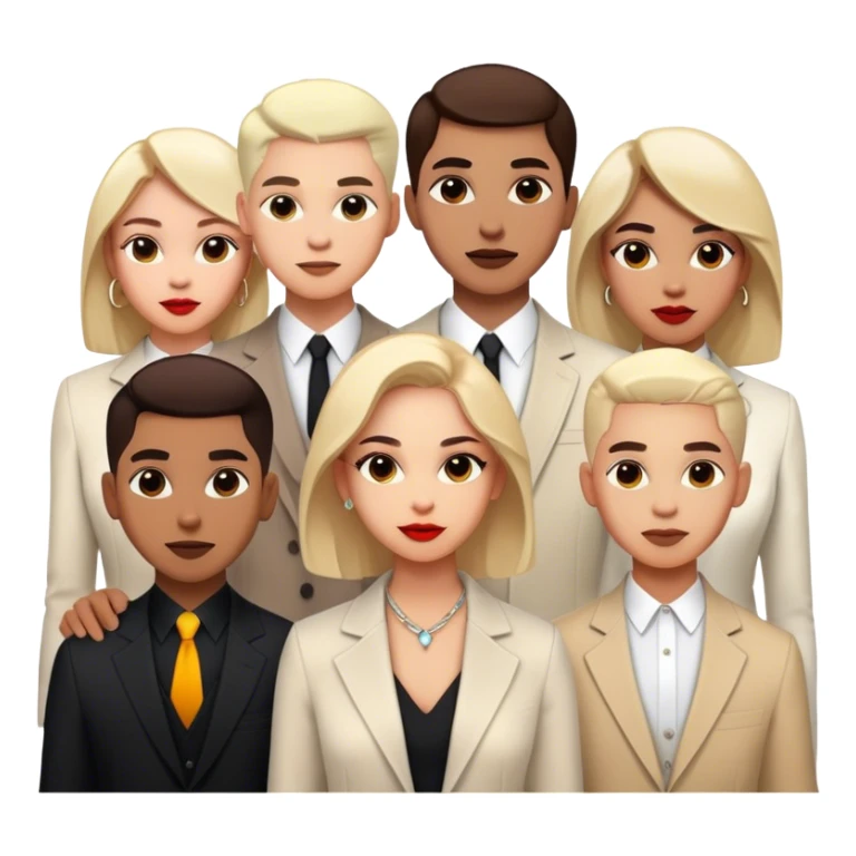 Cinematic Realistic BTS Portrait Emoji, depicted as a dynamic energetic portrayal of the global K-pop group with stylish modern attire and vibrant expressions, rendered with rich textures and bold contemporary lighting that captures their youthful charisma. sticker