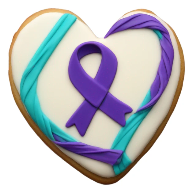 Purple teal Suicide awareness ribbon on heart cookie sticker