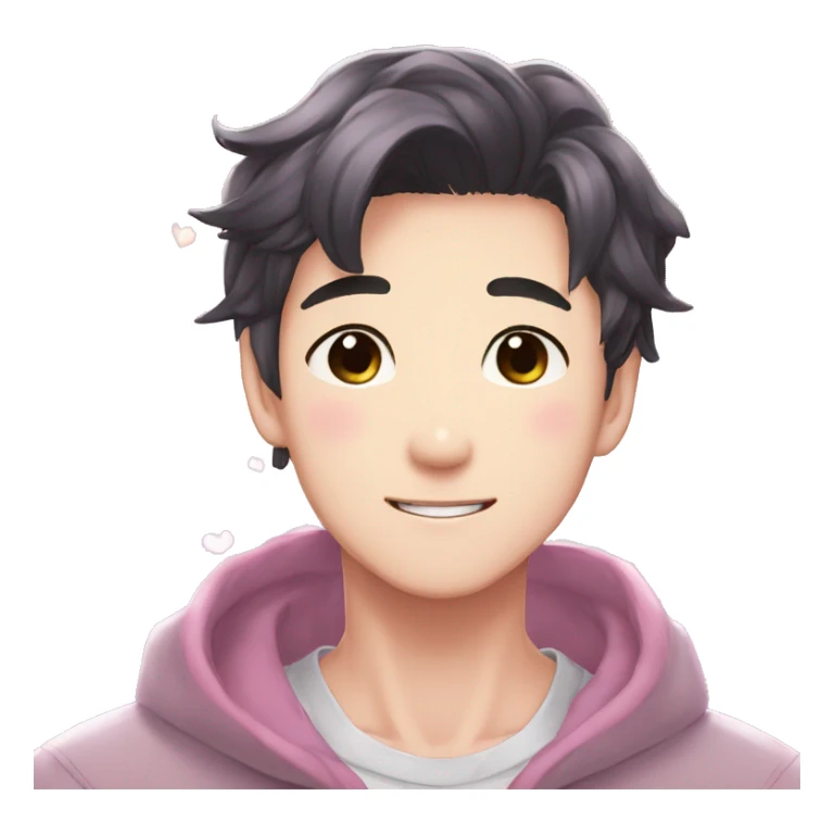 Gorgeous bright sparkly romantic Asian anime gentle man with blushing face aesthetic trending style outside sticker