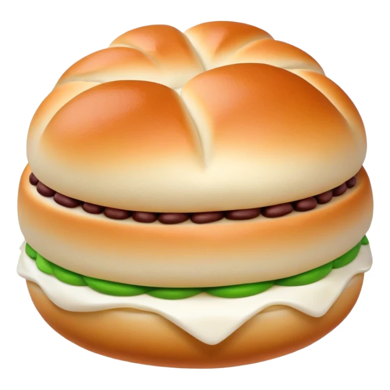 Red bean paste bun Dousha Bao with visible filling, simplified emoji style with bold outlines and bright colors, cartoon style sweet Chinese steamed bun sticker
