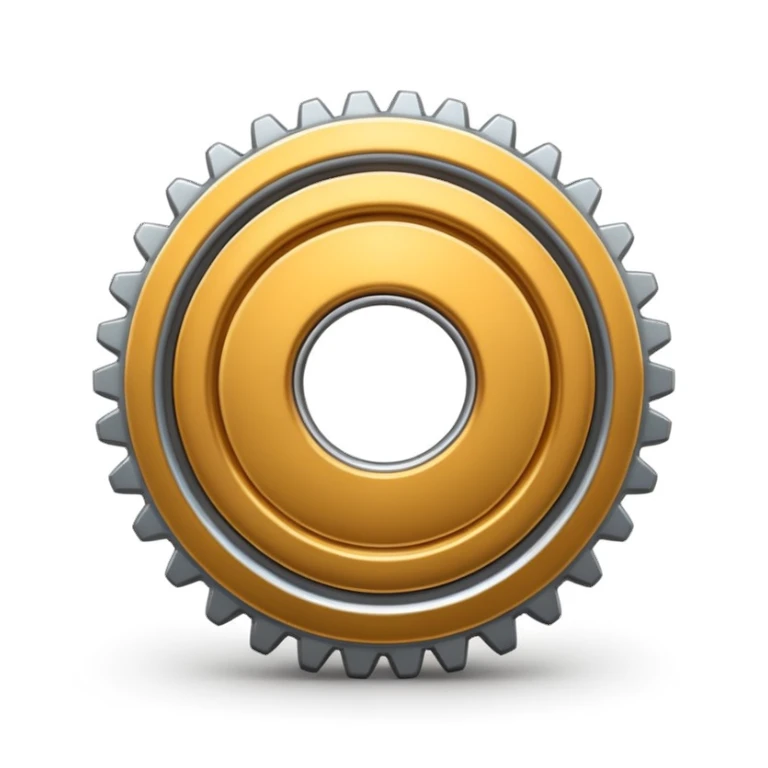 3D emoji of a gear with metallic silver look, Apple iOS emoji style, soft shadows, glossy and rounded, on white background, high detail, 4K resolution sticker