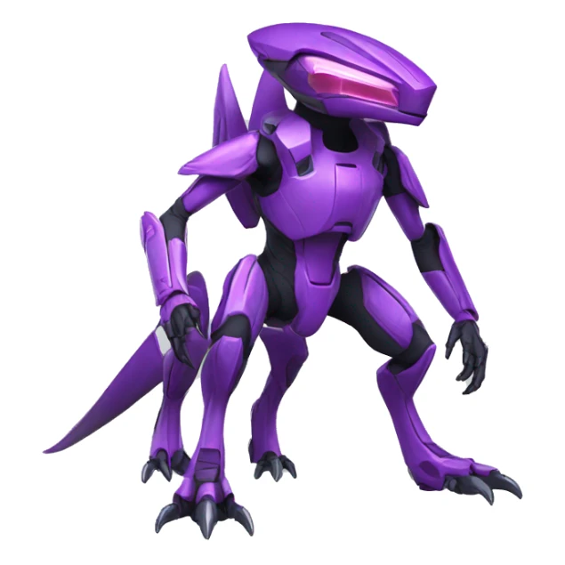 a purple Genesect-Raptor-Fakémon—hybrid with a futuristic visor-helmet full body sticker
