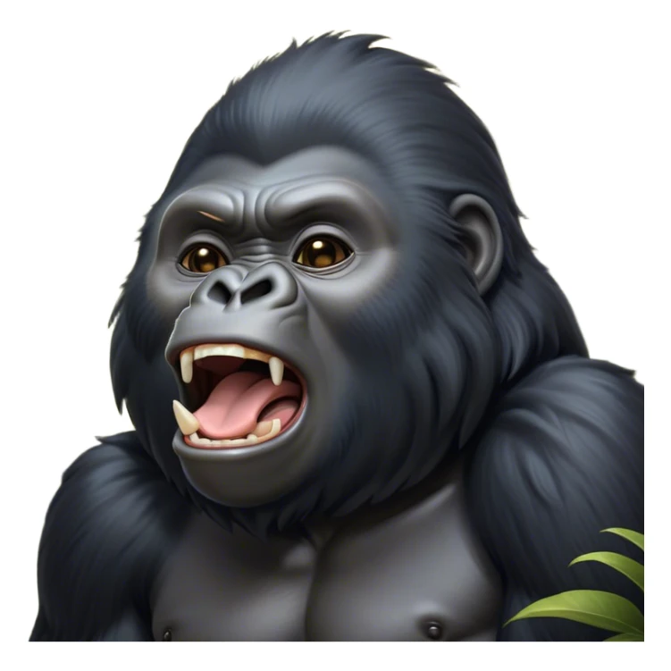 Cinematic Cute Yawning mountain Gorilla Portrait Emoji, Head tilted slightly with a dramatic, wide-open yawn, showcasing a formidable build with a silvery mane and drowsy, half-closed eyes, Simplified yet irresistibly adorable features, highly detailed, glowing with a soft, cozy jungle glow, high shine, relaxed yet expressive, stylized with a dash of whimsical primate charm, soft glowing outline, capturing the essence of a drowsy yet affectionate guardian that appears ready to stretch out for a nap! sticker