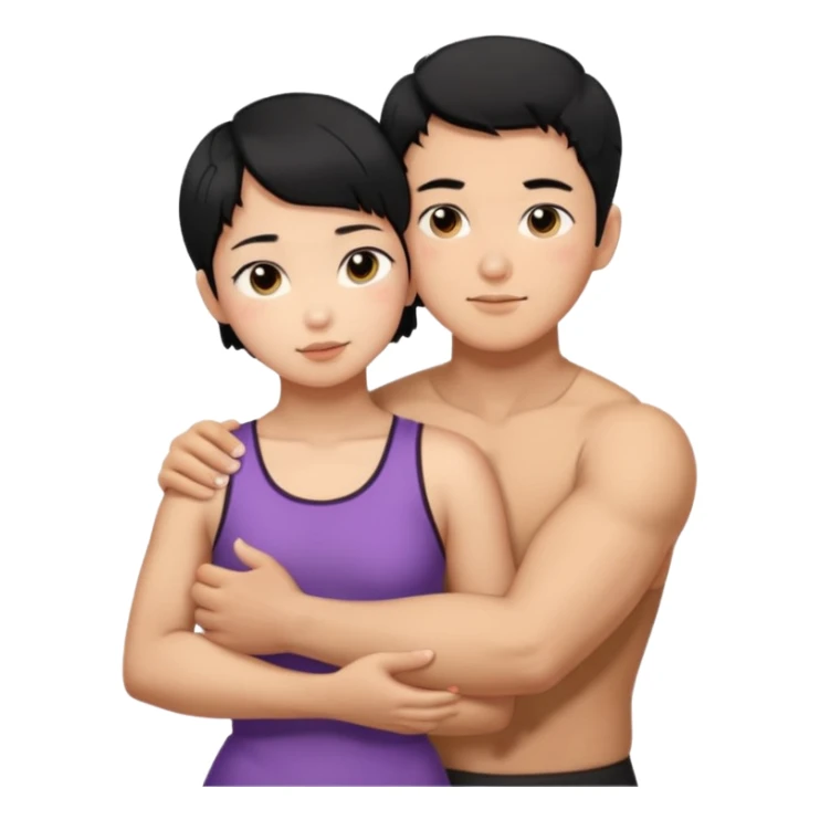 buff korean Man black hair hugging girl with black pixie cut  sticker