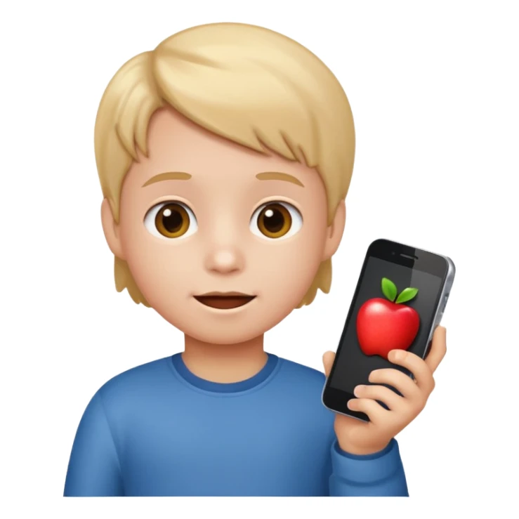 little kid holding a phone, apple style emoji sticker