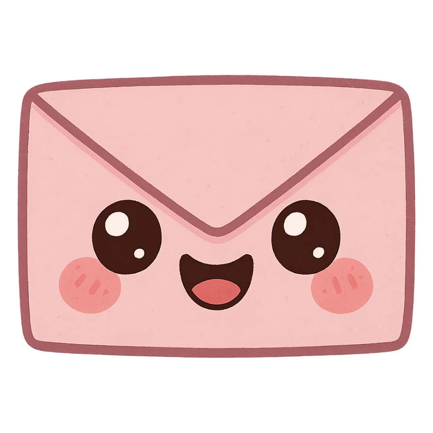 a cute pink envelope, original design, big eyes, blushing cheeks, joyful sticker