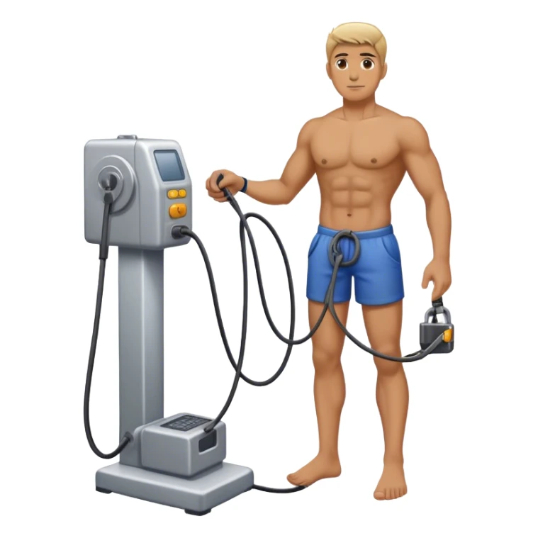 guy standing next to cable-machine with cable tied to ankle sticker