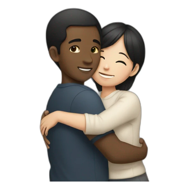 asian girl hugging black boy sticker