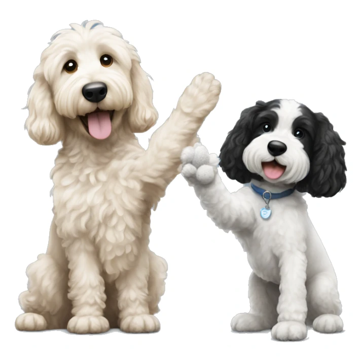 goldendoodle dog and black and white dog giving each other a high five sticker