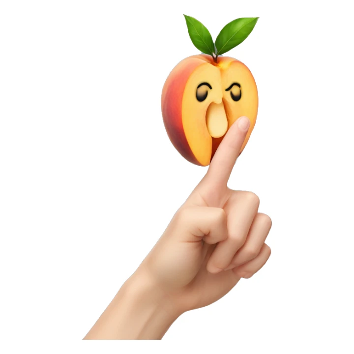fingers inside of a peach fruit sticker