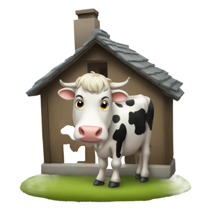 a cow out of a house  sticker