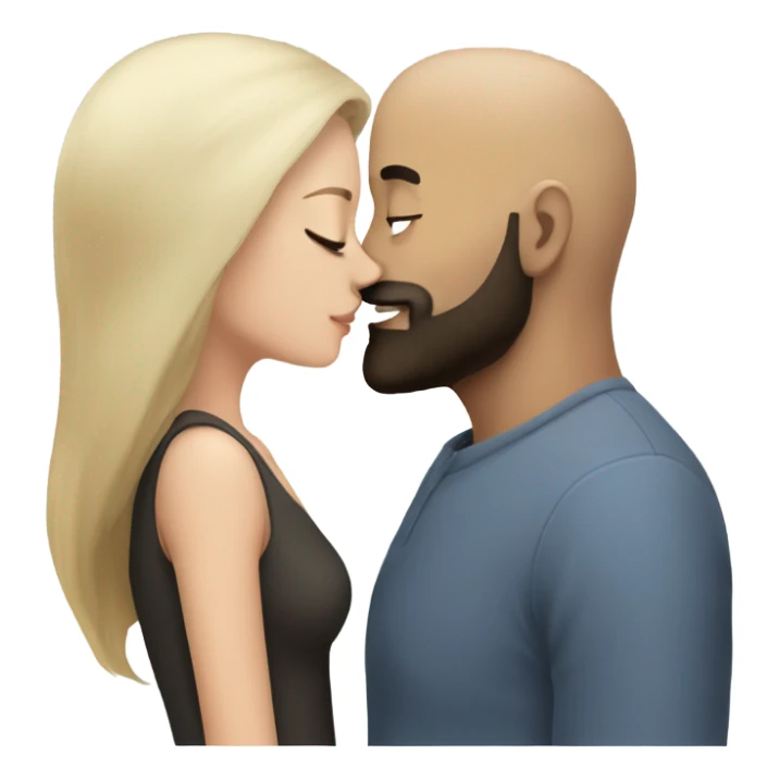 White girl dark hair kissing mixed bald man with beard sticker