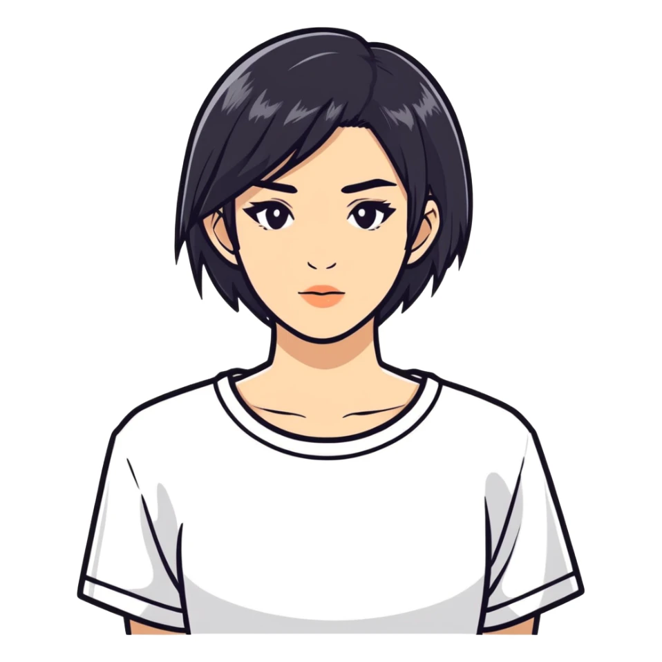 woman with black wolfcut hair sticker