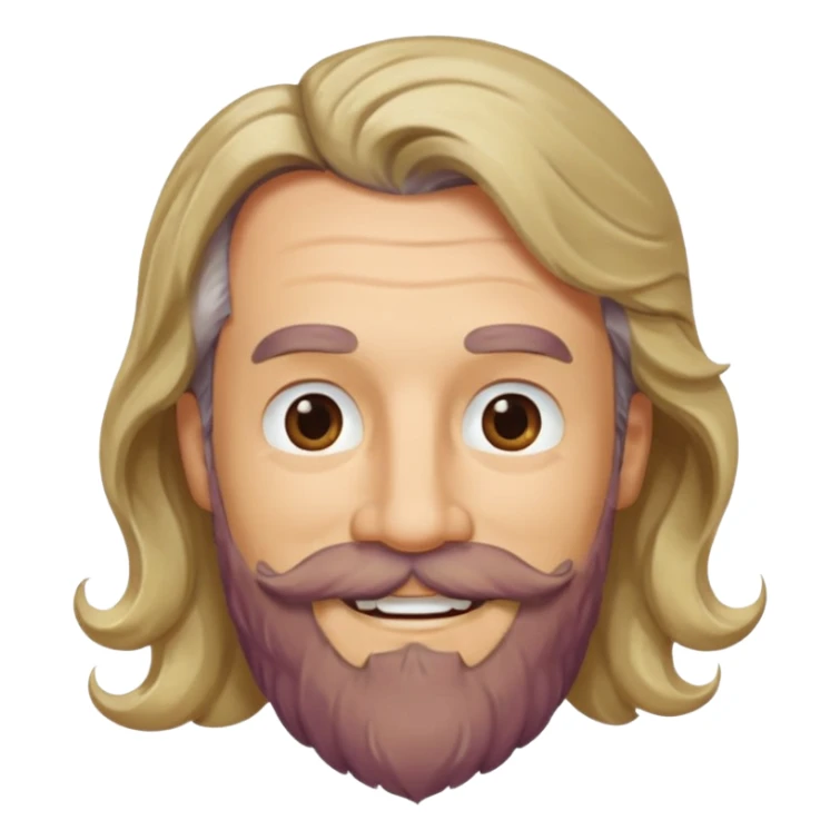 MID AGE MAN WITH LONG BLOND, GREY & bROWN WAVY HAIR; AND BROWN & GREY MOUSTACH AND BEARD, SMILE sticker