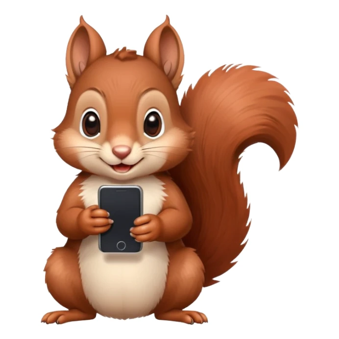cute brown squirrel with blushing red cheeks holding a smartphone in its paw sticker