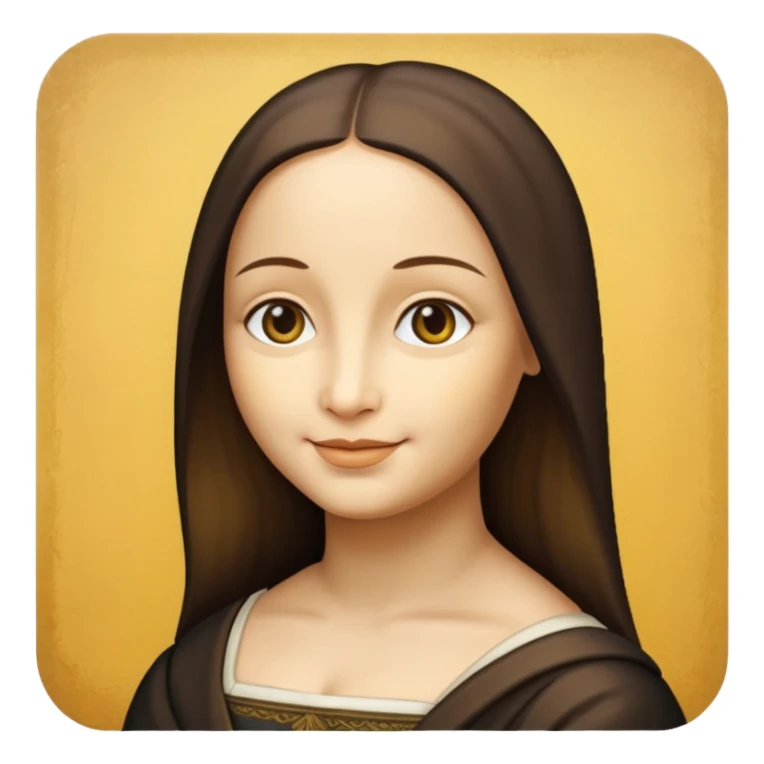 Mona Lisa, simplified, iconic, yellow face, subtle smile sticker