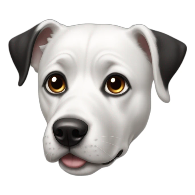 60 pound white and black dog with patch on right eye and one ear in attention sticker