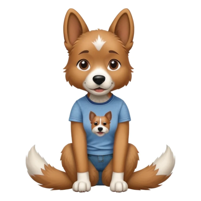 female dog anthropomorphised wearing jeans and a t-shirt sitting pose sticker