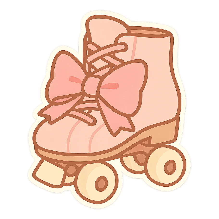 chibi sticker-style roller skate with a bow, cute and exaggerated sticker