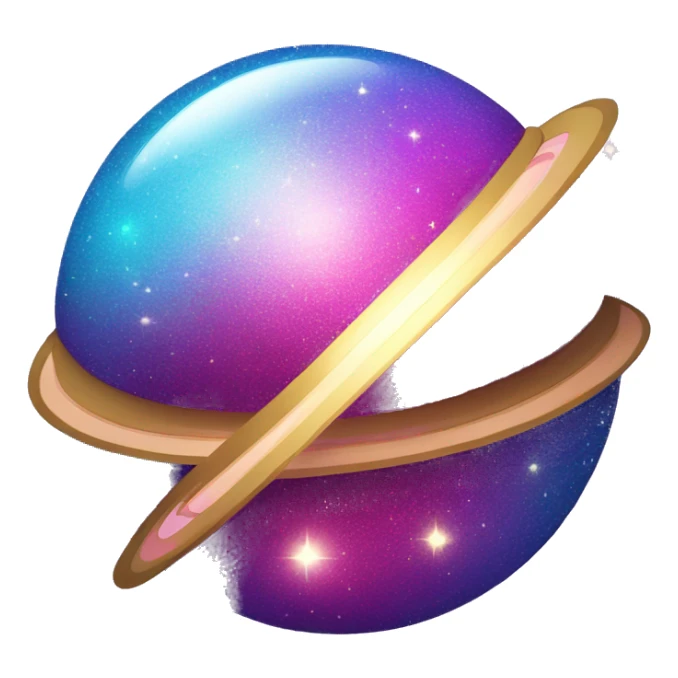 sparkly glittery gradient blue purple and pink glitter planet with white saturn ring sticker