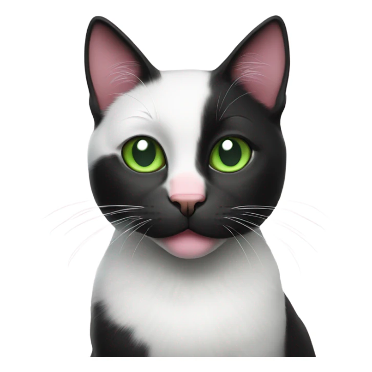 Black and white cat with green eyes and pink nose sticker