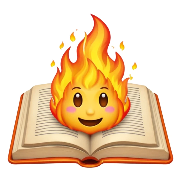 emoji writing in a book of fire sticker