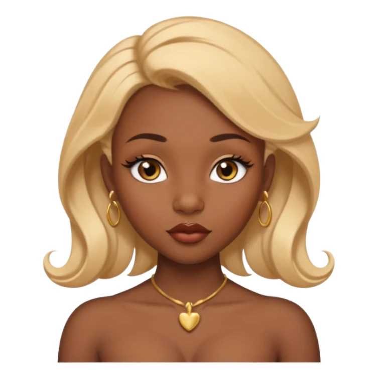 darkskin female with eyebrows that are naturally shaped and frame eyes well, eyes that are almond-shaped with defined lashes. nd lips are full with a defined cupid’s bow, add also a septum piercing that adds an edgy, stylish flair. a middle-part, honey blonde bust-down with laid baby hairs sticker