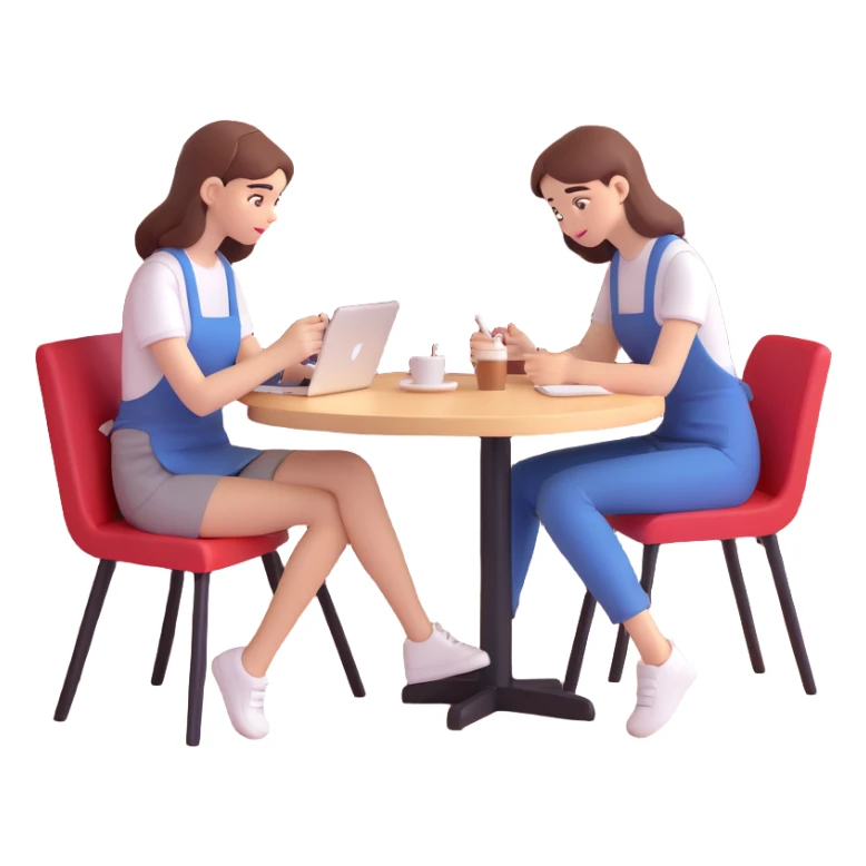 a female student working in a cafe sticker