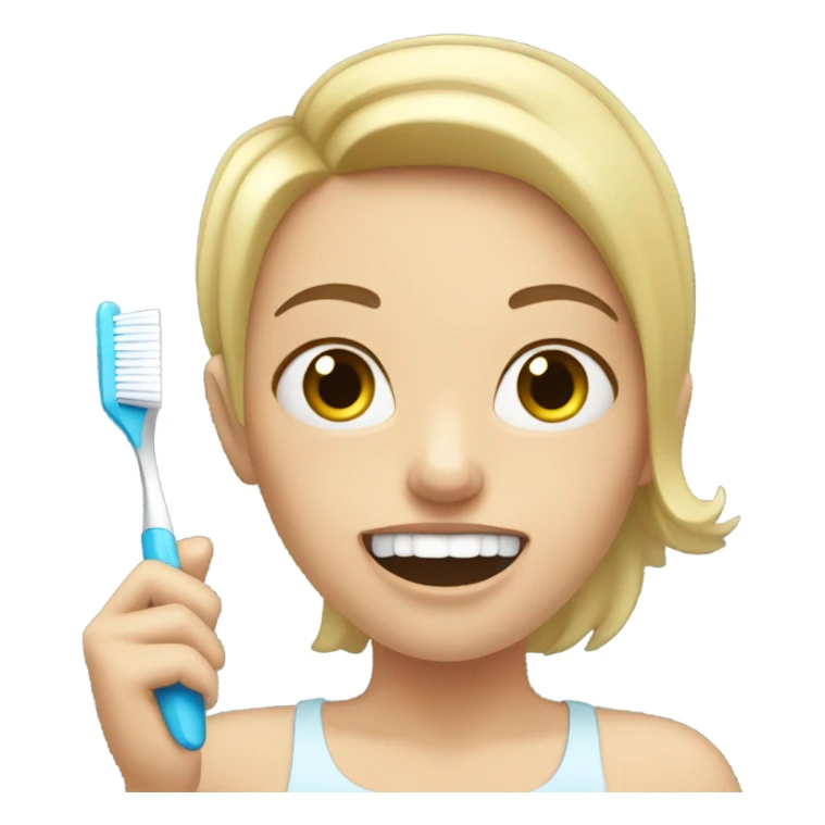 White girl with short hair brushing her teeth  sticker