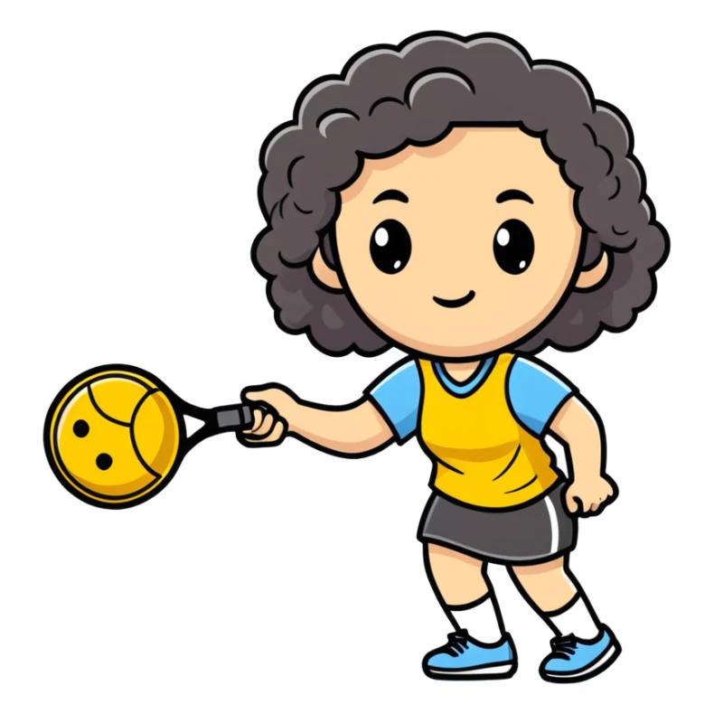 Pickleball female player with long dark curly hair sticker