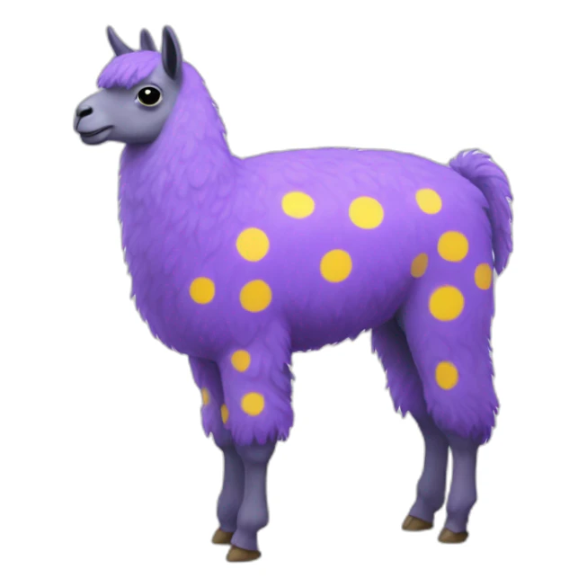 a purple llama with white spots with a yellow-blue mat on its back sticker