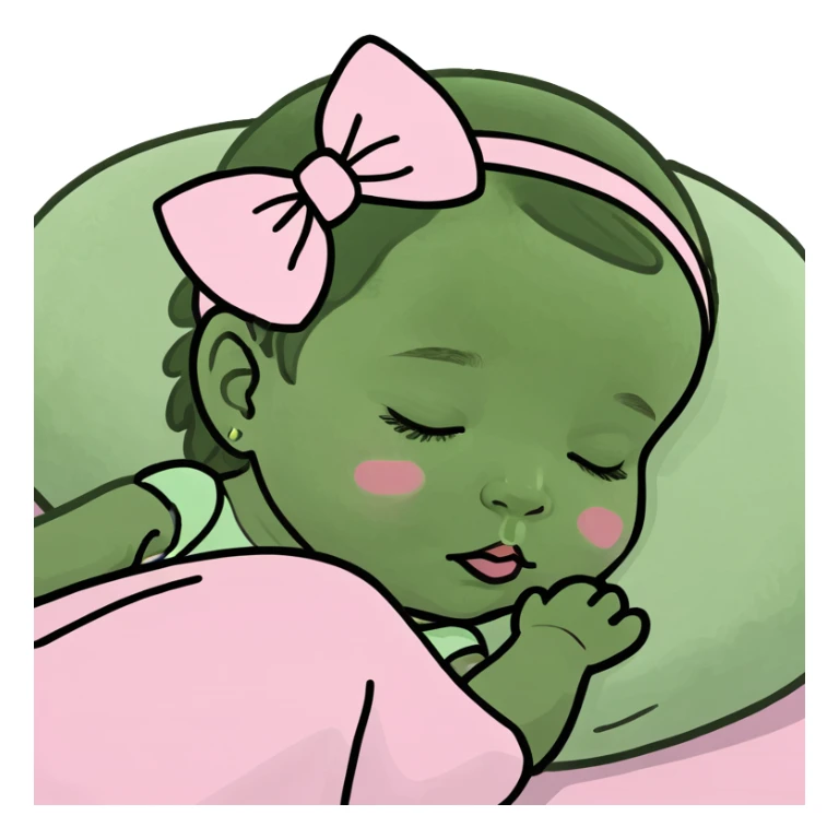 Brunette white baby girl sleeping pink bow sticker
