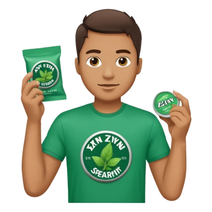 Man holding Zyn spearmint snus sticker