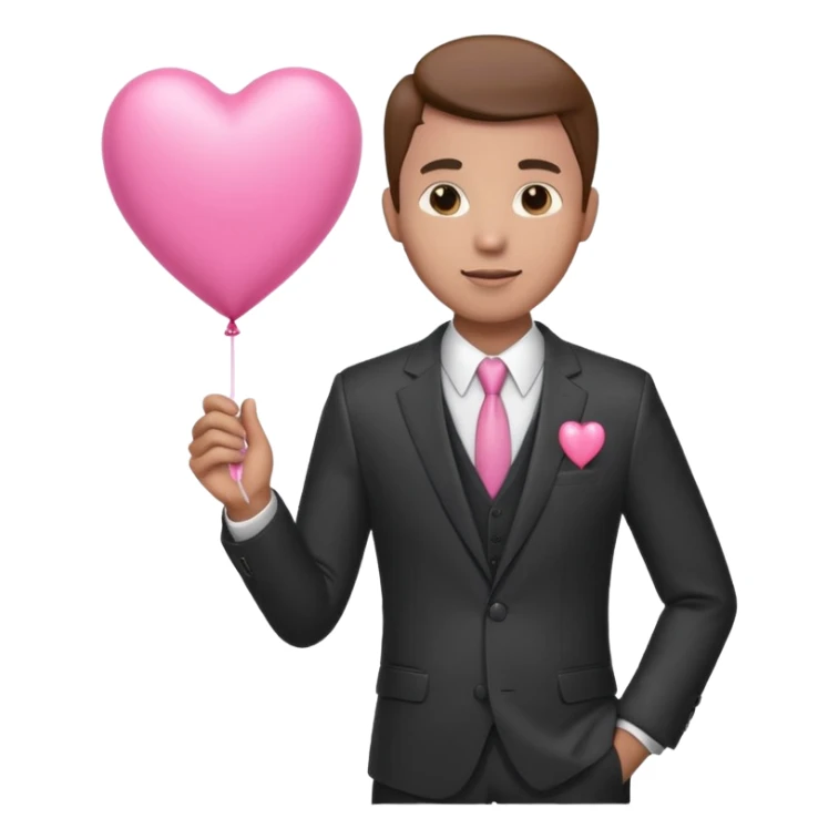 male with suit holding pink heart balloon sticker