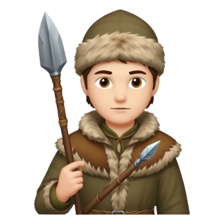 A hunter man wearing fur clothing and holding a stone spear.


















 sticker