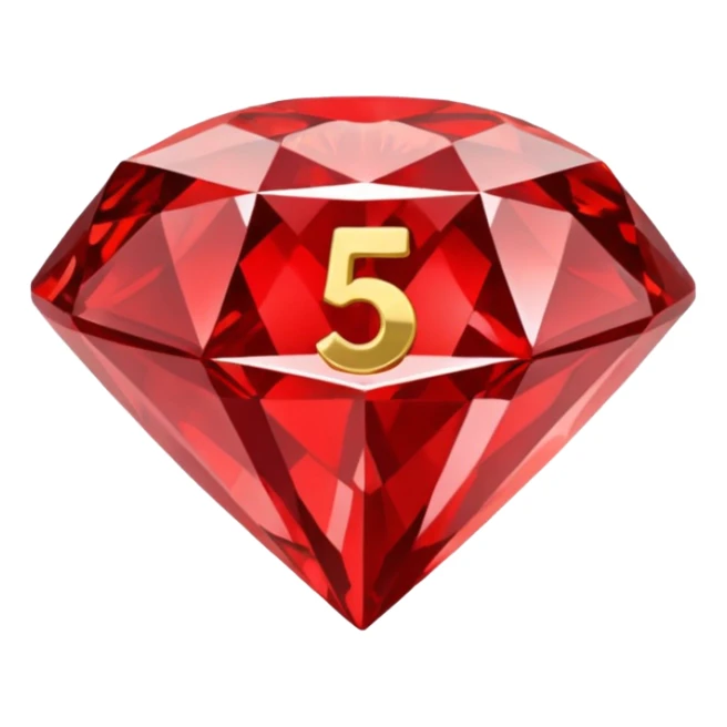 Make a round icon for a paid subscription, a red diamond, and the number 5. sticker