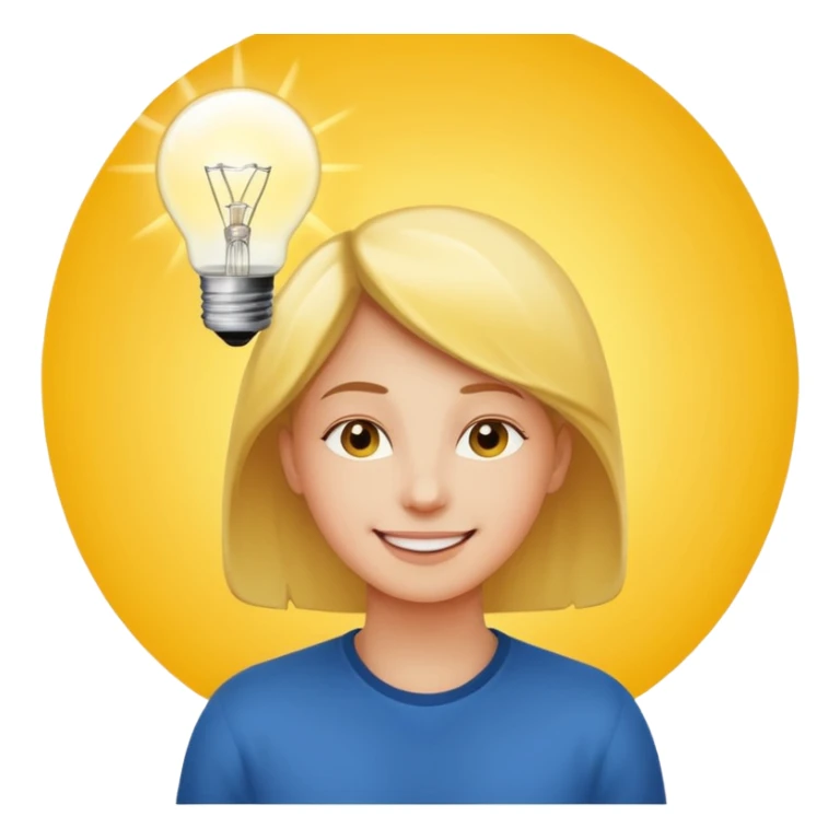 uma pessoa sorrindo pensando e surge uma boa ideia na lampada sticker