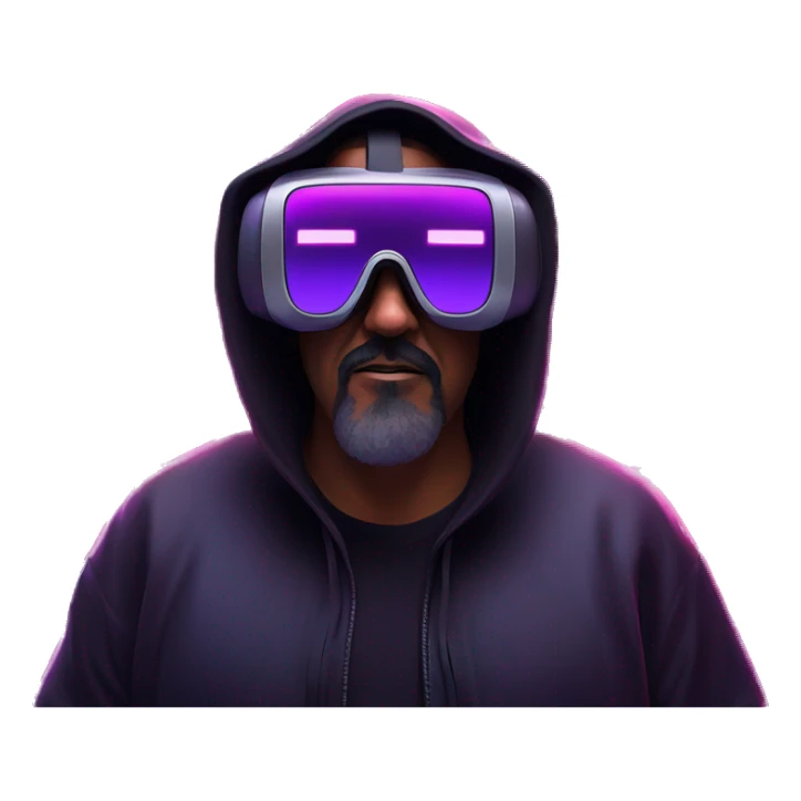 Big Lebowski wearing a black hoodie with "OMG" letters on it and VR headset oculus quest 2 in a cyberpunk VR environment with violet neon lighting. sticker