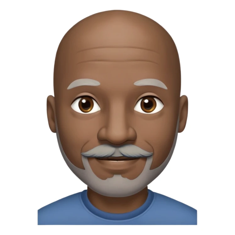Black man's face in 50 bald with a grey beard clean shaven and black thin moustache, 2 studs in each ear with small ears and a piercing in left nose and happy smirk
 sticker